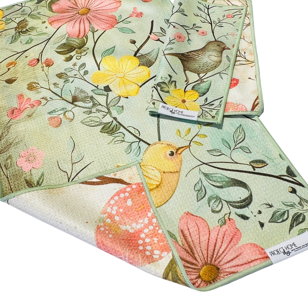 Springtime Birds | Waffle Weave Microfiber Towels Kitchen & Bath Hand Towels Reversible Hand Towel | Towel Collective | Cody, WY