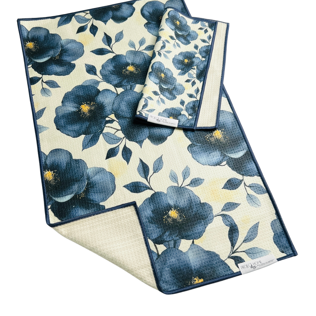 Black Floral | Waffle Weave Microfiber Towels Kitchen & Bath Hand Towels Reversible Hand Towel | Towel Collective | Cody, WY