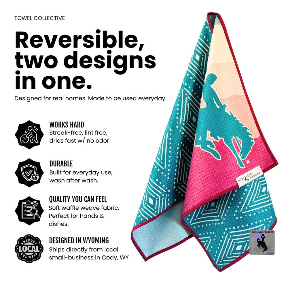 Summer Wyoming Cowboy | Waffle Weave Microfiber Towels Kitchen & Bath Hand Towels Reversible Hand Towel | Towel Collective | Cody, WY