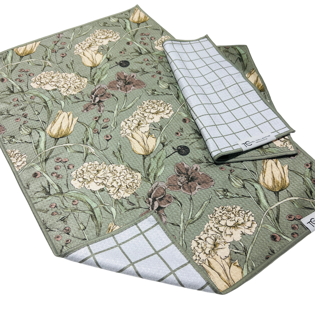 Apothecary Floral | Waffle Weave Microfiber Towels Kitchen & Bath Reversible Hand Towel | Towel Collective | Cody, WY