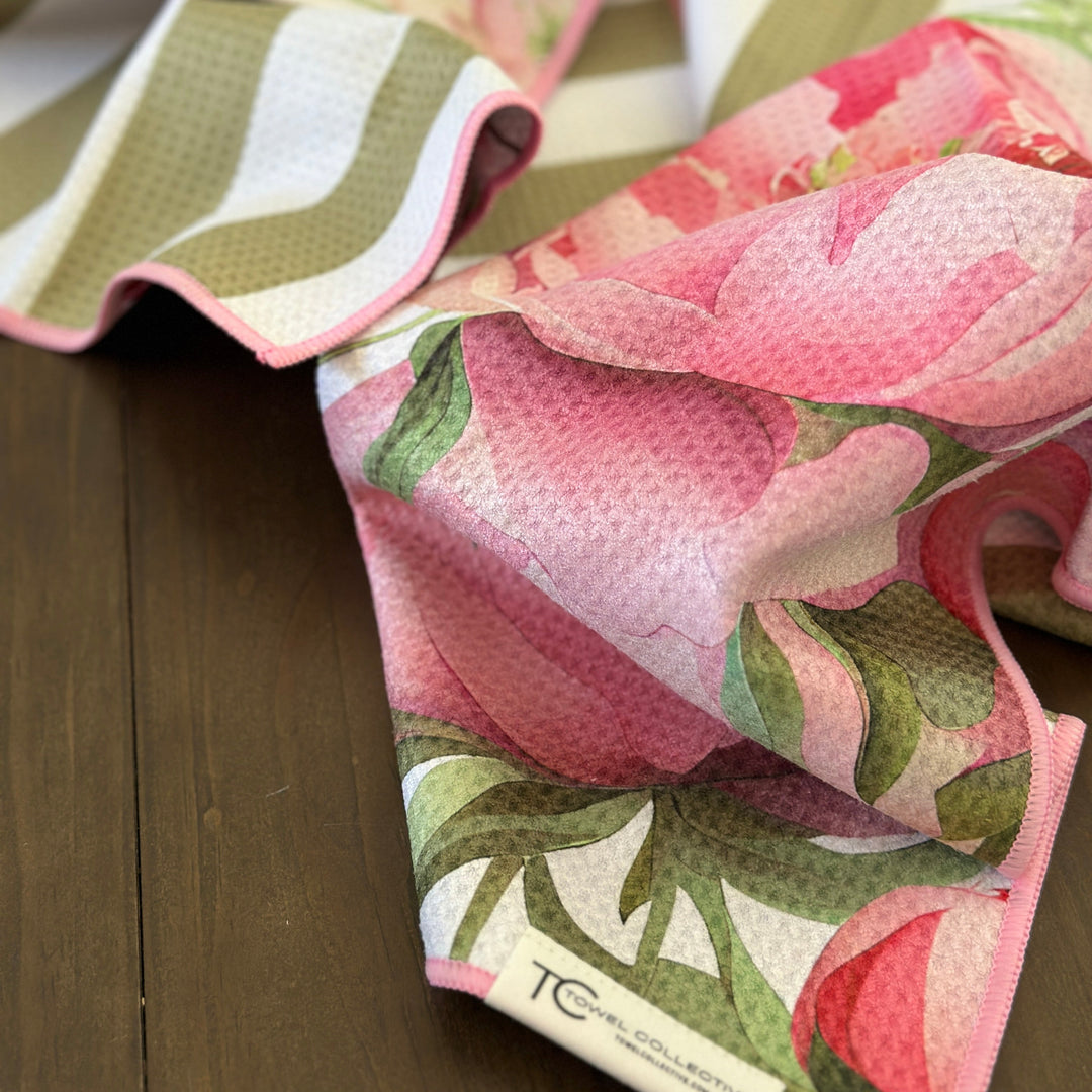 Peony Paradise | Waffle Weave Microfiber Towels Kitchen & Bath Hand Towels Reversible Hand Towel | Towel Collective | Cody, WY