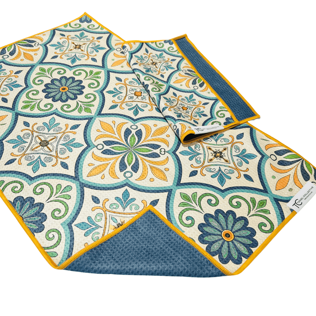 Turquoise Tile | Waffle Weave Microfiber Towels Kitchen & Bath Hand Towels Reversible Hand Towel | Towel Collective | Cody, WY