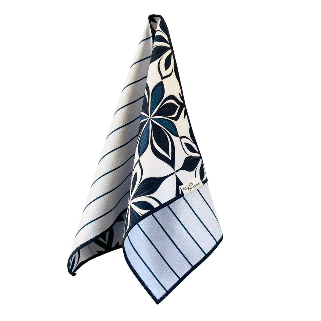 Navy Tiles | Waffle Weave Microfiber Towels Kitchen & Bath Hand Towels Reversible Hand Towel | Towel Collective | Cody, WY