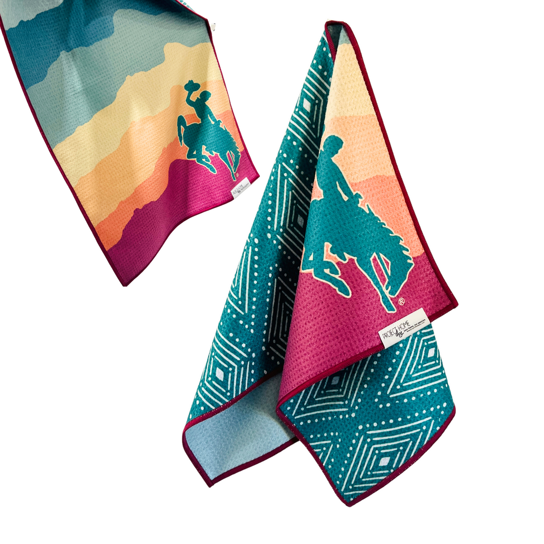Summer Wyoming Cowboy | Waffle Weave Microfiber Towels Kitchen & Bath Hand Towels Reversible Hand Towel | Towel Collective | Cody, WY