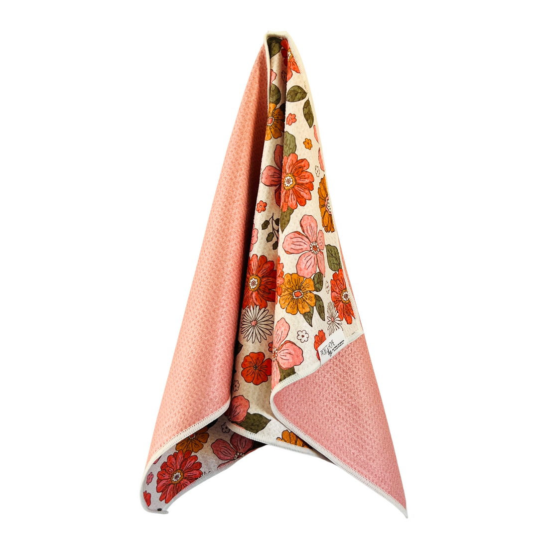 Retro Flowers | Waffle Weave Microfiber Towels Kitchen & Bath Hand Towels Reversible Hand Towel | Towel Collective | Cody, WY