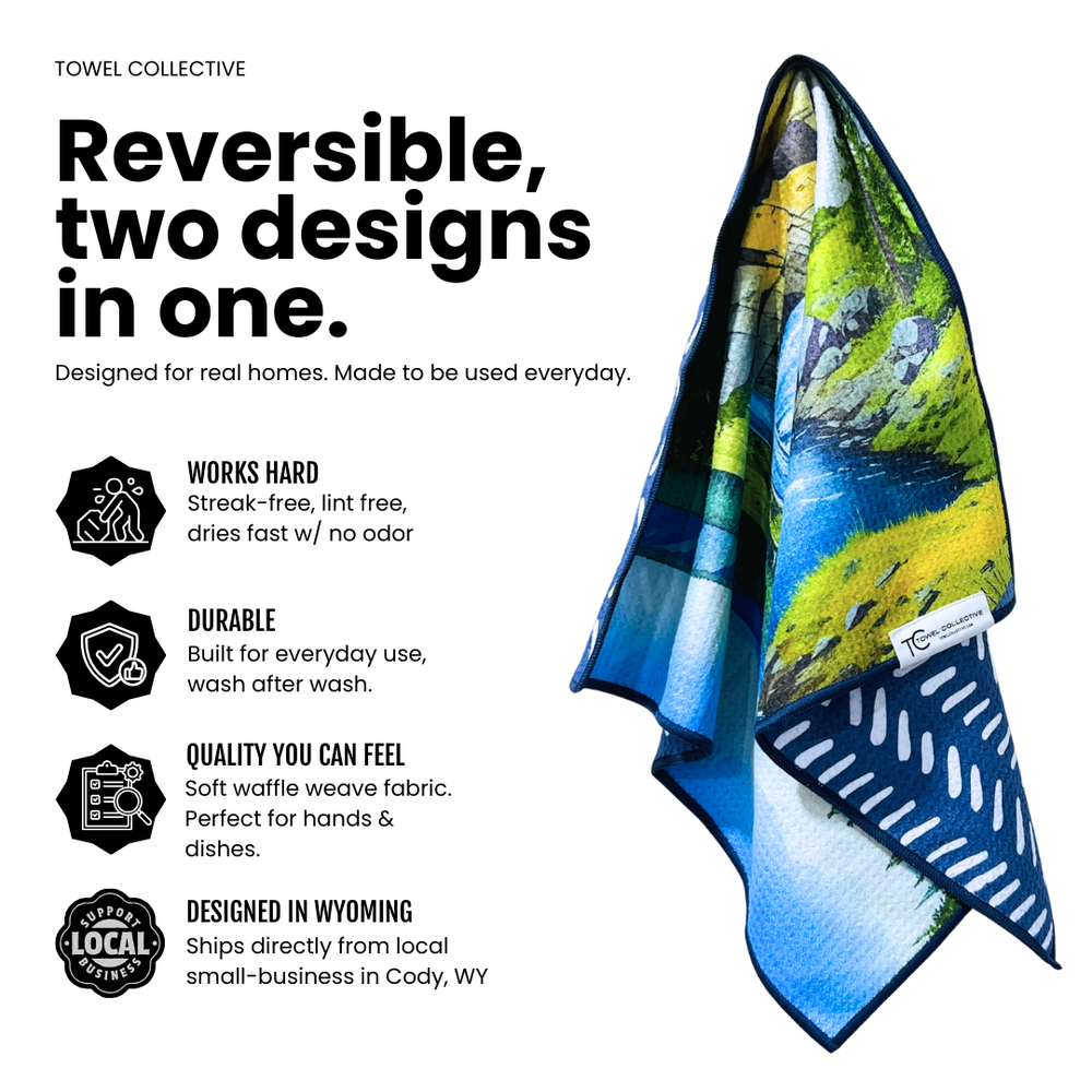 Lower Falls | Yellowstone Collection | Waffle Weave Microfiber Towels Kitchen & Bath Hand Towels Reversible Hand Towel | Towel Collective | Cody, WY