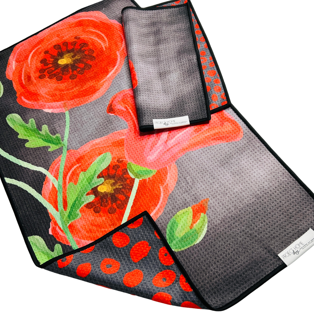 Poppy Perfection | Waffle Weave Microfiber Towels Kitchen & Bath Hand Towels Reversible Hand Towel | Towel Collective | Cody, WY