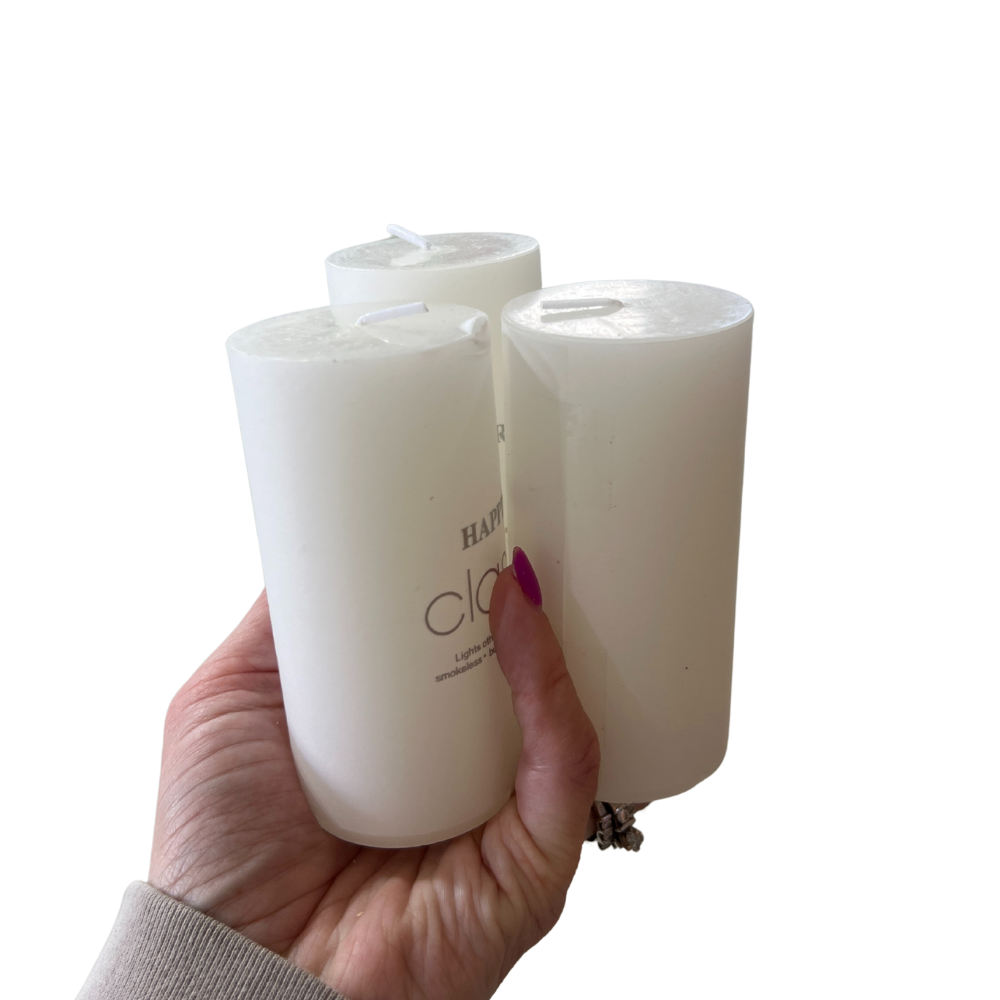 4" White Candle Set of 3 | Bulk Buy Decor Reversible Hand Towel | Towel Collective | Cody, WY