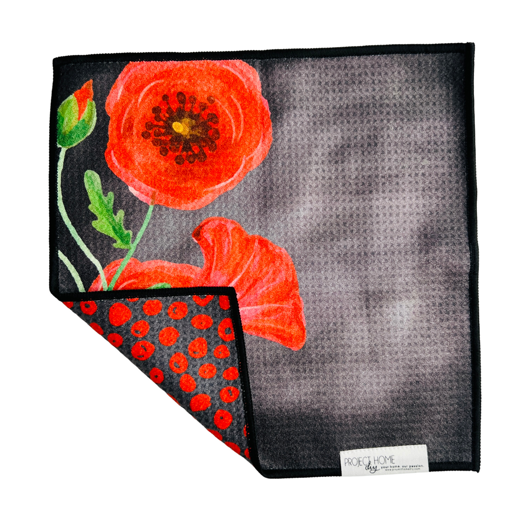 Poppy Perfection | Waffle Weave Microfiber Towels Kitchen & Bath Hand Towels Reversible Hand Towel | Towel Collective | Cody, WY