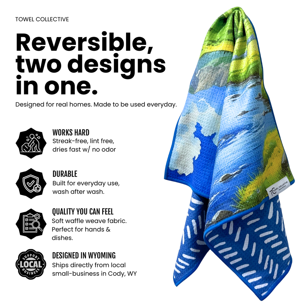 Hayden Valley | Yellowstone Collection | Waffle Weave Microfiber Towels Kitchen & Bath Hand Towels Reversible Hand Towel | Towel Collective | Cody, WY