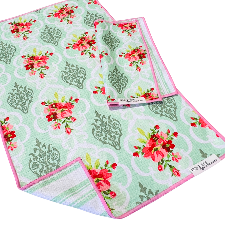 Mint Stripe | Waffle Weave Microfiber Towels Kitchen & Bath Hand Towels Reversible Hand Towel | Towel Collective | Cody, WY