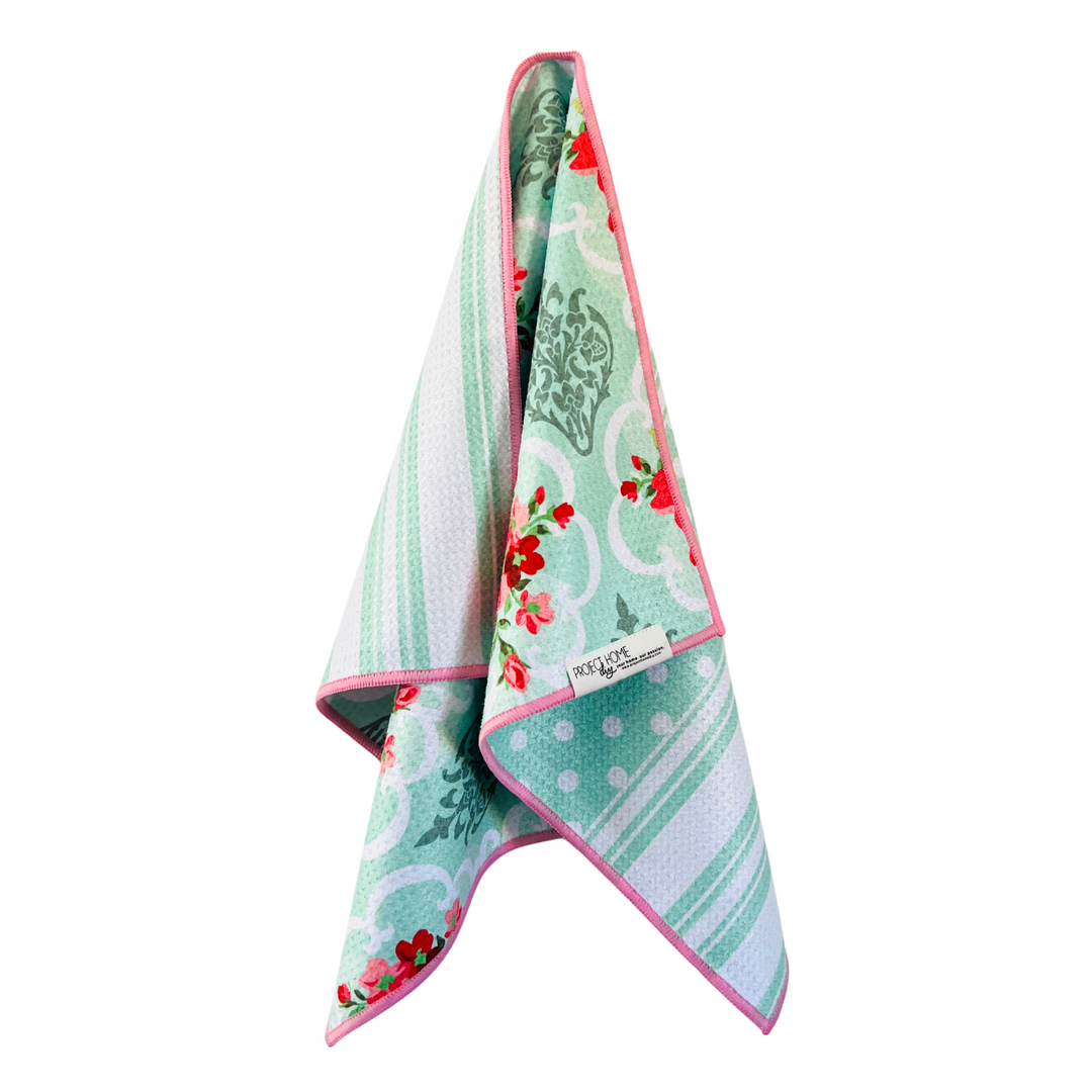 Mint Stripe | Waffle Weave Microfiber Towels Kitchen & Bath Hand Towels Reversible Hand Towel | Towel Collective | Cody, WY