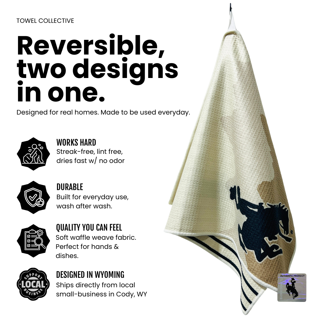 Neutral Cowboy | Waffle Weave Microfiber Towels Kitchen & Bath - Washcloth Reversible Hand Towel | Towel Collective | Cody, WY