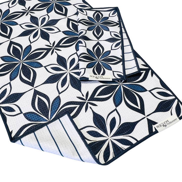 Navy Tiles | Waffle Weave Microfiber Towels Kitchen & Bath Hand Towels Reversible Hand Towel | Towel Collective | Cody, WY