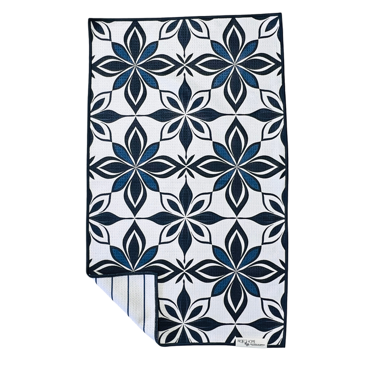 Navy Tiles | Waffle Weave Microfiber Towels Kitchen & Bath Hand Towels Reversible Hand Towel | Towel Collective | Cody, WY