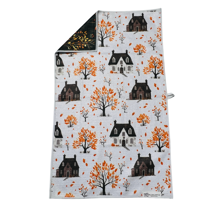 Harvest Haunted House | Waffle Weave Microfiber Towels Kitchen & Bath Hand Towels Reversible Hand Towel | Towel Collective | Cody, WY