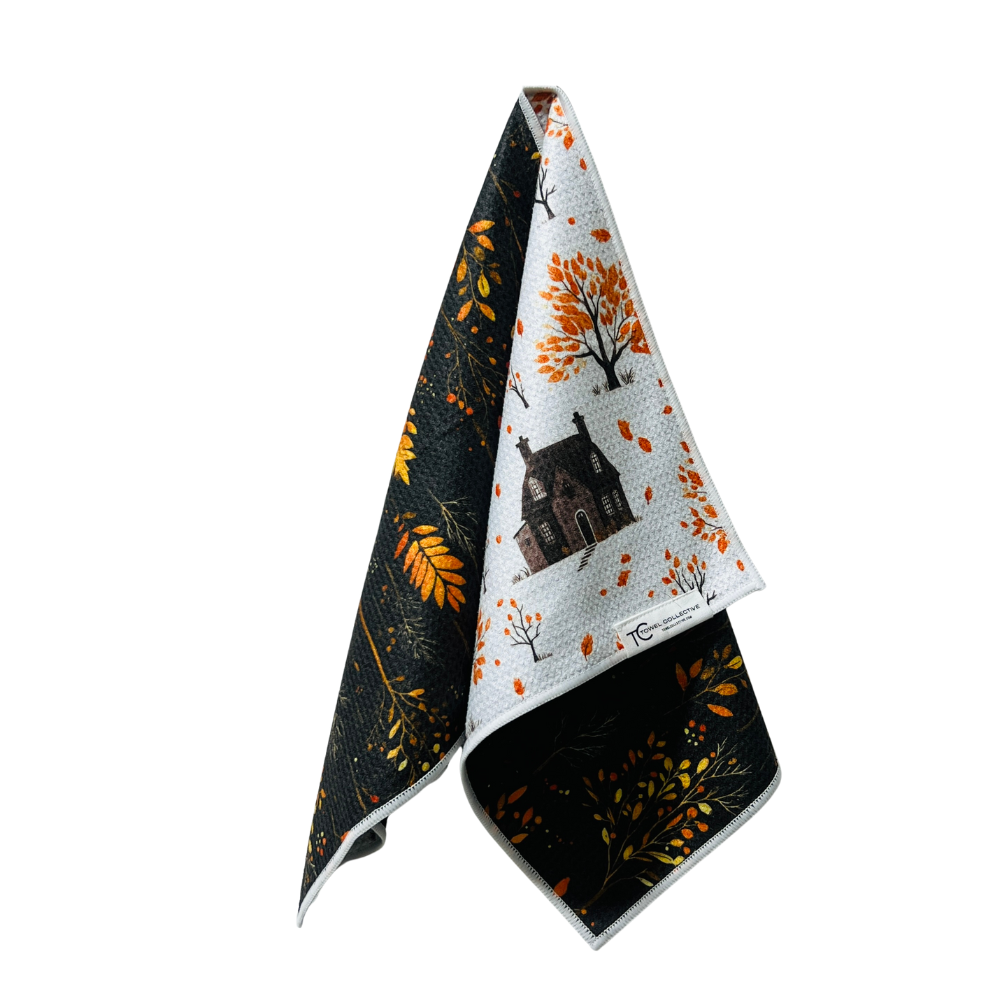 Harvest Haunted House | Waffle Weave Microfiber Towels Kitchen & Bath Hand Towels Reversible Hand Towel | Towel Collective | Cody, WY