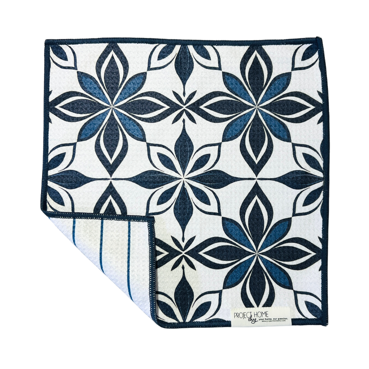 Navy Tiles | Waffle Weave Microfiber Towels Kitchen & Bath Hand Towels Reversible Hand Towel | Towel Collective | Cody, WY