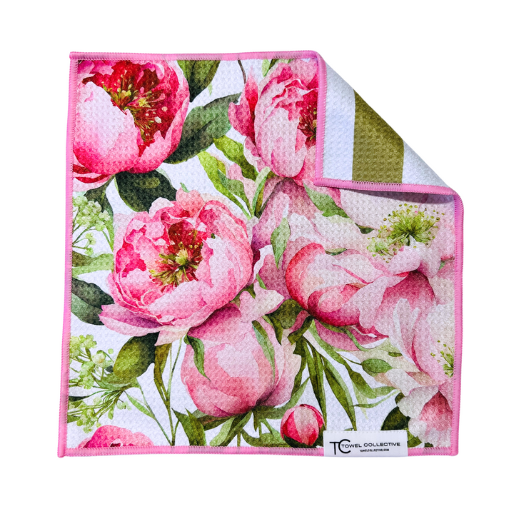 Peony Paradise | Waffle Weave Microfiber Towels Kitchen & Bath Hand Towels Reversible Hand Towel | Towel Collective | Cody, WY