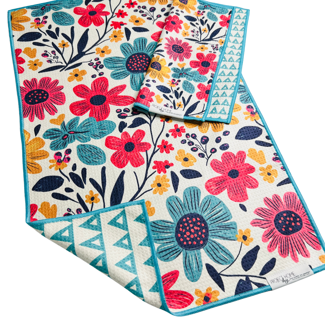Aqua Bloom | Reversible Towel Hand Towels Reversible Hand Towel | Towel Collective | Cody, WY