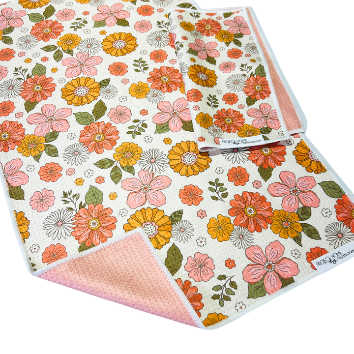 Retro Flowers | Waffle Weave Microfiber Towels Kitchen & Bath Hand Towels Reversible Hand Towel | Towel Collective | Cody, WY