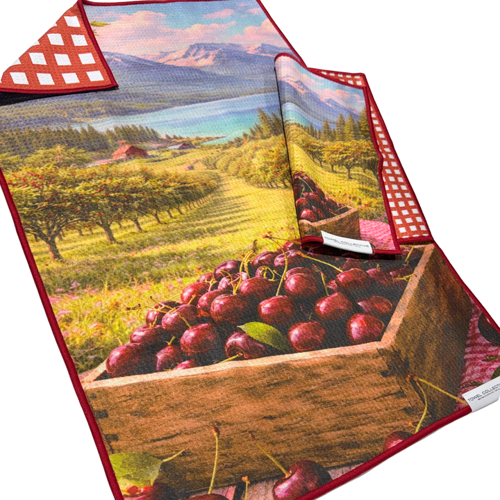 Big Sky, Sweet Cherries | Waffle Weave Microfiber Towels Kitchen & Bath