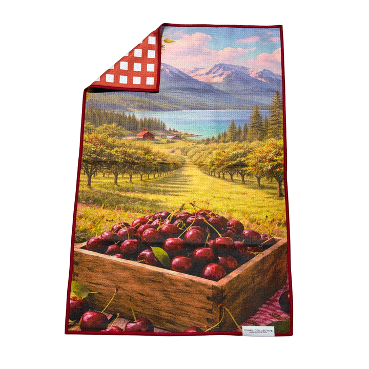 Big Sky, Sweet Cherries | Waffle Weave Microfiber Towels Kitchen & Bath