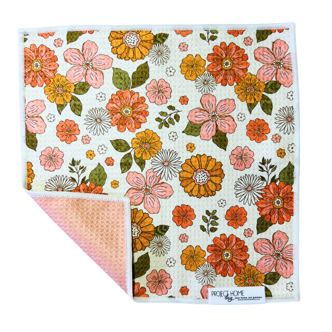 Retro Flowers | Waffle Weave Microfiber Towels Kitchen & Bath Hand Towels Reversible Hand Towel | Towel Collective | Cody, WY