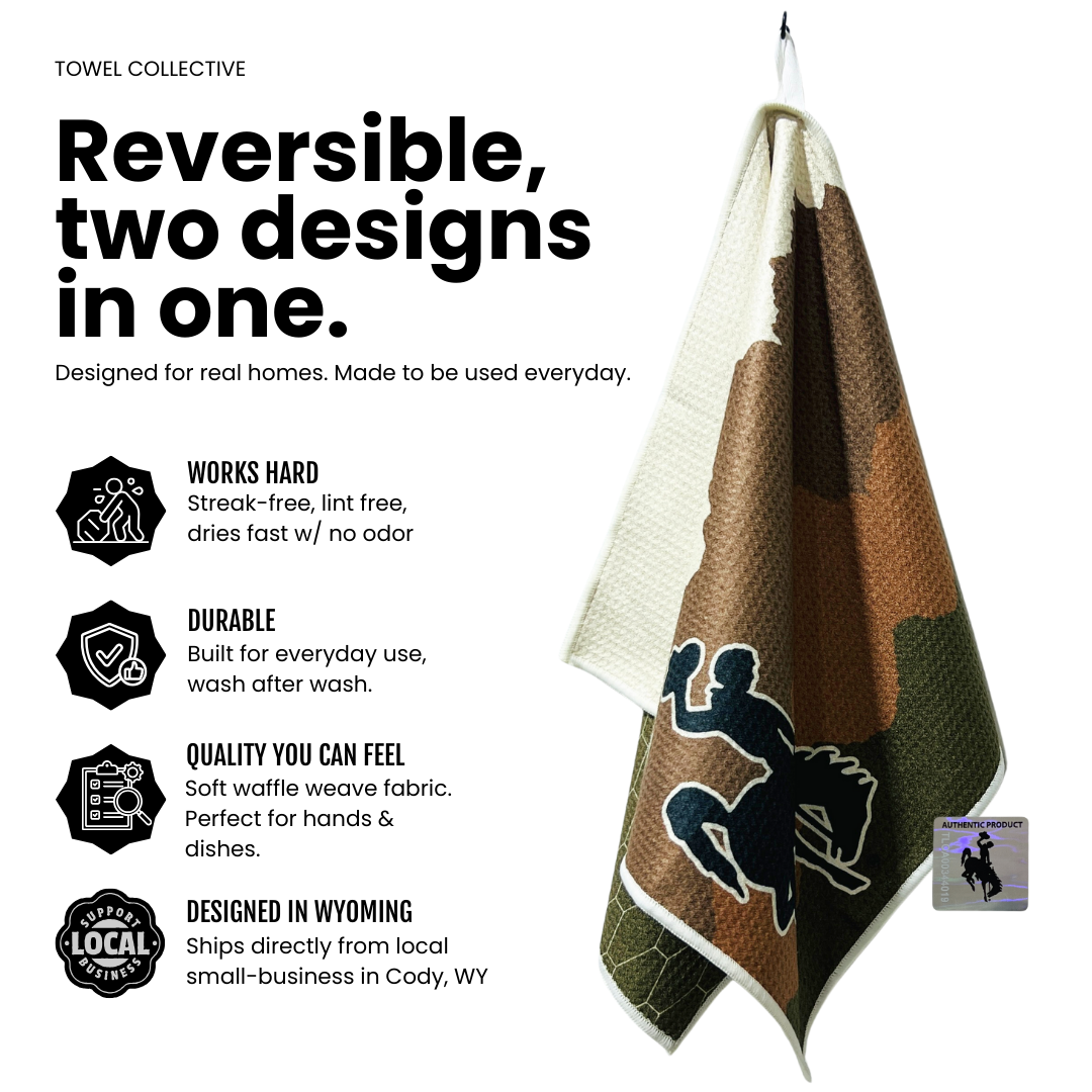 Adobe Cowboy | Waffle Weave Microfiber Towels Kitchen & Bath Reversible Hand Towel | Towel Collective | Cody, WY