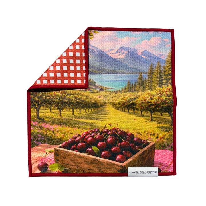 Big Sky, Sweet Cherries | Waffle Weave Microfiber Towels Kitchen & Bath