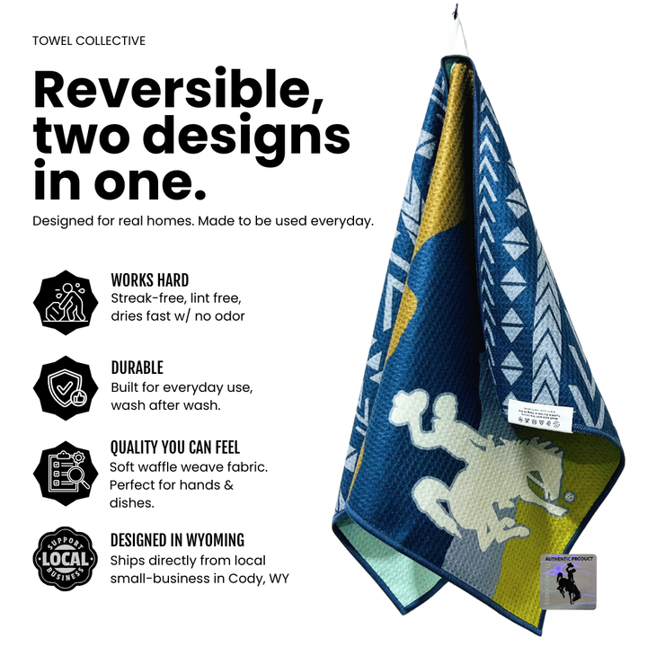 Midnight Cowboy | Waffle Weave Microfiber Towels Kitchen & Bath Reversible Hand Towel | Towel Collective | Cody, WY