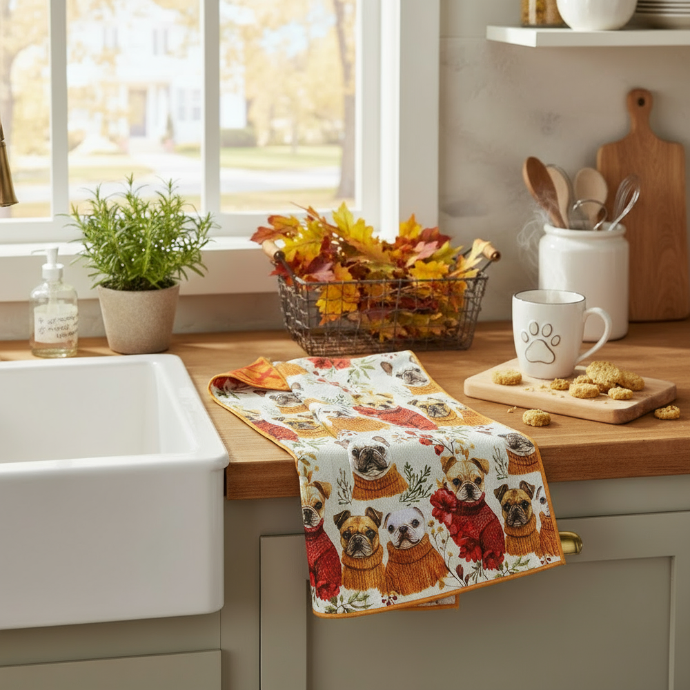 Autumn Pups | Waffle Weave Microfiber Towels Kitchen & Bath Hand Towels Reversible Hand Towel | Towel Collective | Cody, WY
