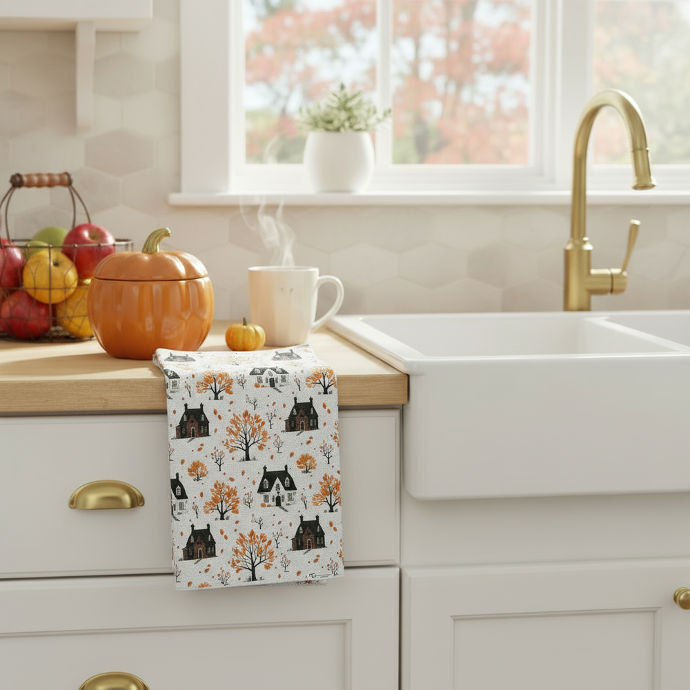 Harvest Haunted House | Waffle Weave Microfiber Towels Kitchen & Bath Hand Towels Reversible Hand Towel | Towel Collective | Cody, WY