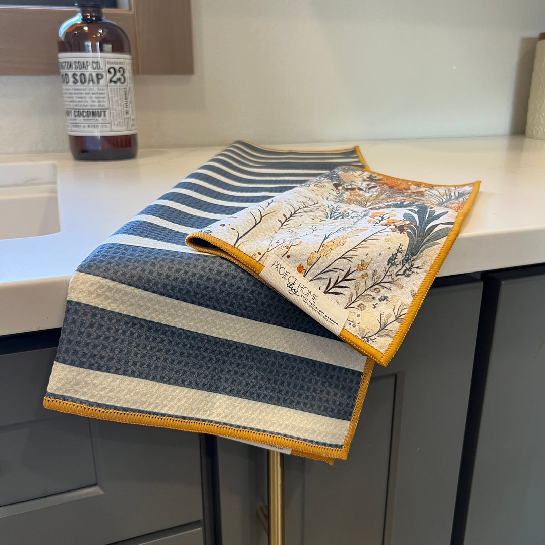 Seaweed Stripe | Waffle Weave Microfiber Towels Kitchen & Bath Hand Towels Reversible Hand Towel | Towel Collective | Cody, WY