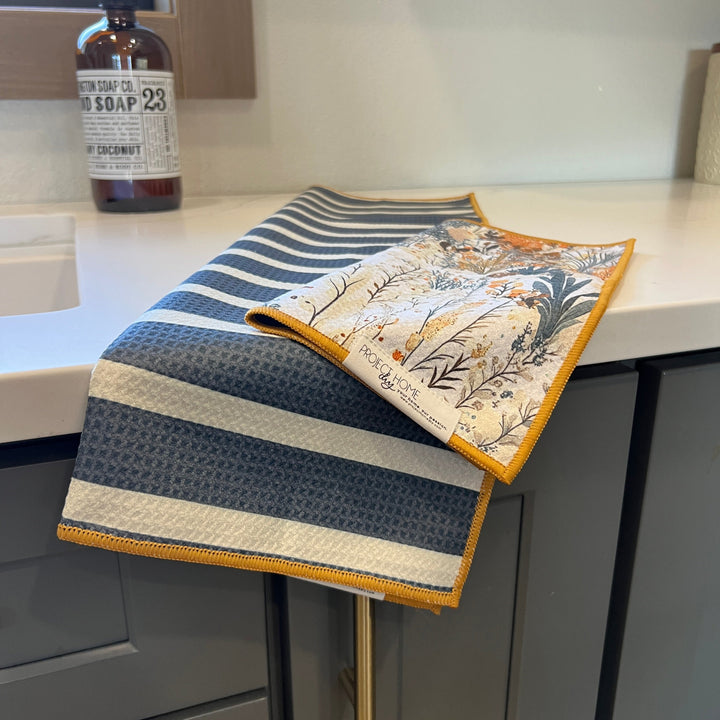 Seaweed Stripe | Waffle Weave Microfiber Towels Kitchen & Bath Hand Towels Reversible Hand Towel | Towel Collective | Cody, WY