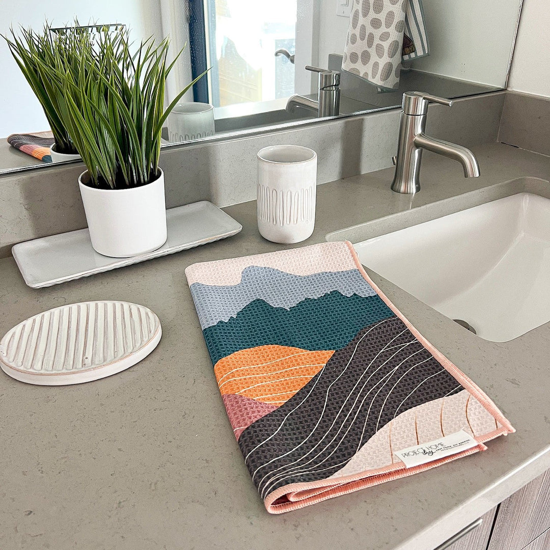 Wyoming Sunrise | Waffle Weave Microfiber Towels Kitchen & Bath Hand Towels Reversible Hand Towel | Towel Collective | Cody, WY