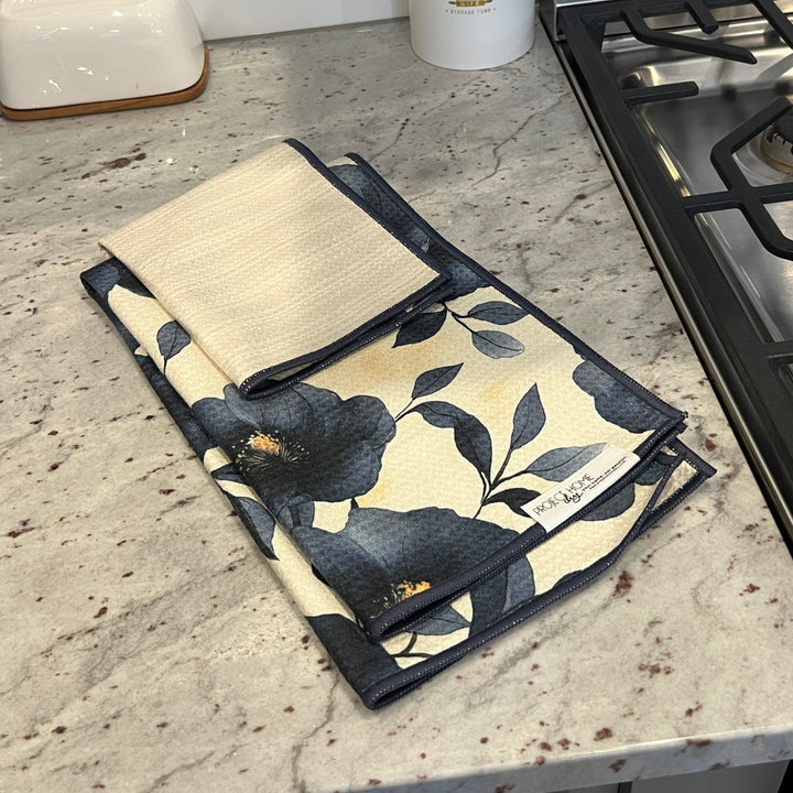 Black Floral | Waffle Weave Microfiber Towels Kitchen & Bath Hand Towels Reversible Hand Towel | Towel Collective | Cody, WY