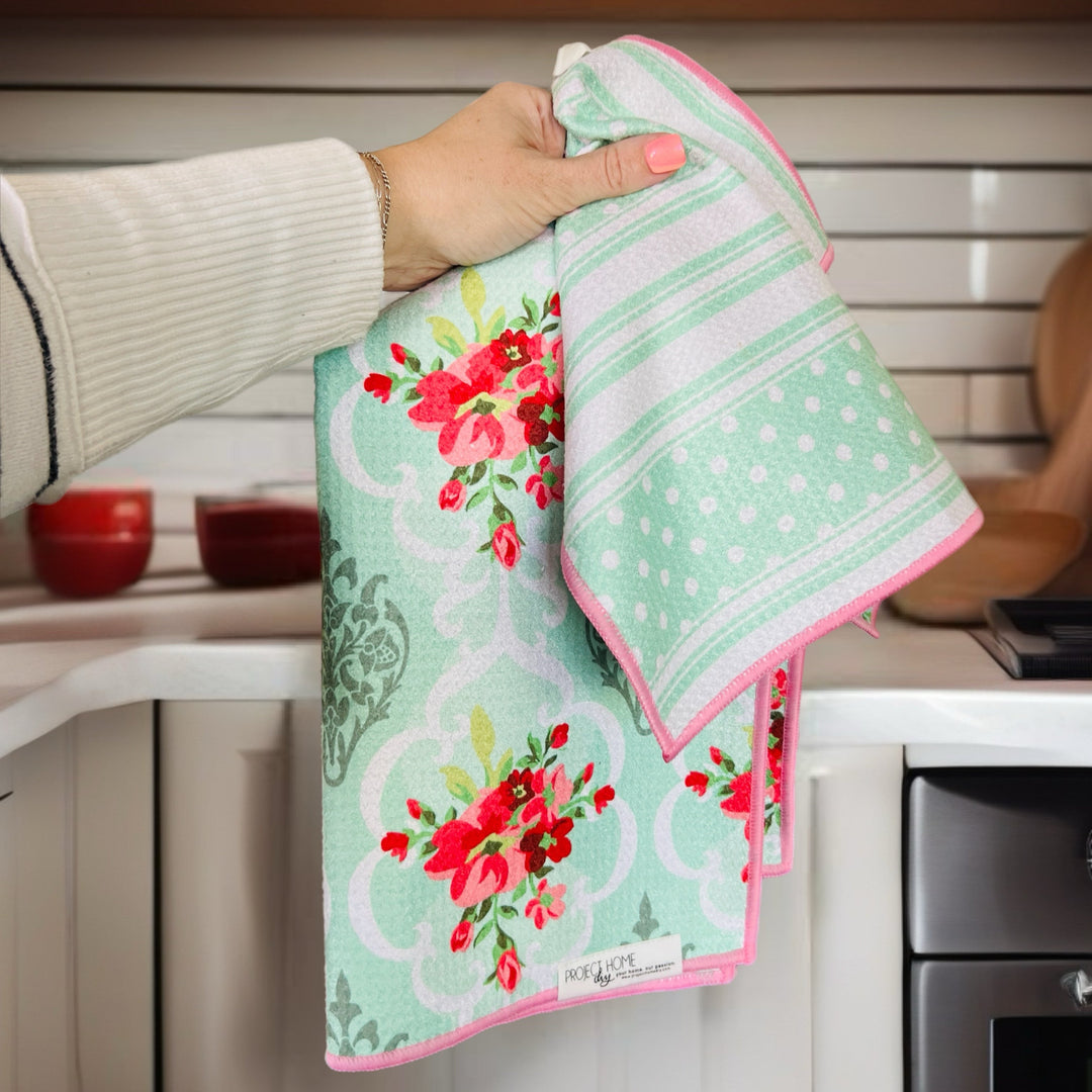 Mint Stripe | Waffle Weave Microfiber Towels Kitchen & Bath Hand Towels Reversible Hand Towel | Towel Collective | Cody, WY