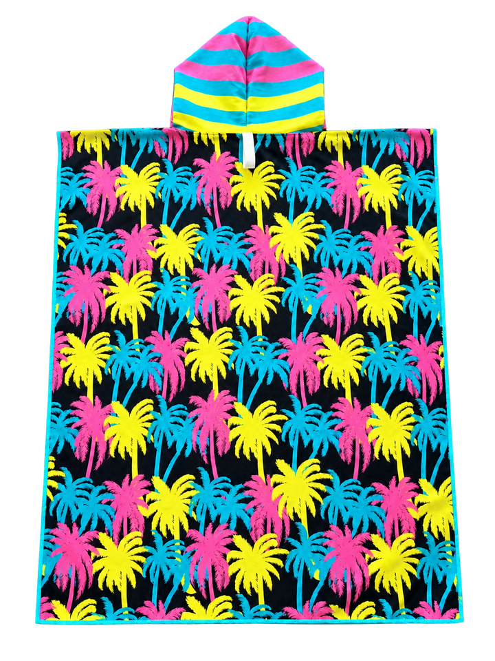 Neon Palm Hooded Towel Poncho | Reversible Microfiber Changing Poncho
