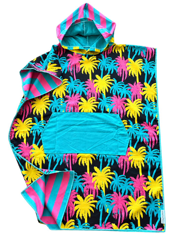 Neon Palm Hooded Towel Poncho | Reversible Microfiber Changing Poncho