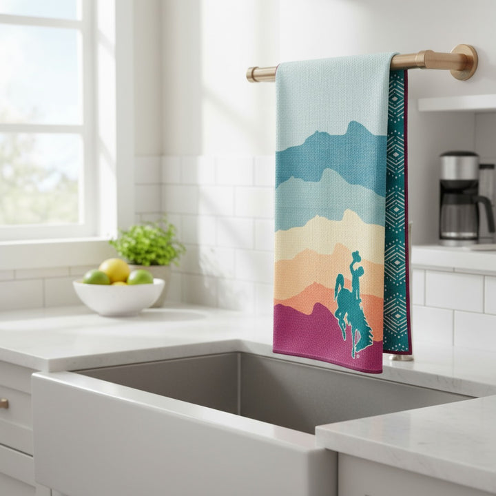 Summer Wyoming Cowboy | Waffle Weave Microfiber Towels Kitchen & Bath Hand Towels Reversible Hand Towel | Towel Collective | Cody, WY