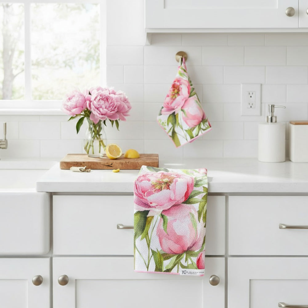 Peony Paradise | Waffle Weave Microfiber Towels Kitchen & Bath Hand Towels Reversible Hand Towel | Towel Collective | Cody, WY
