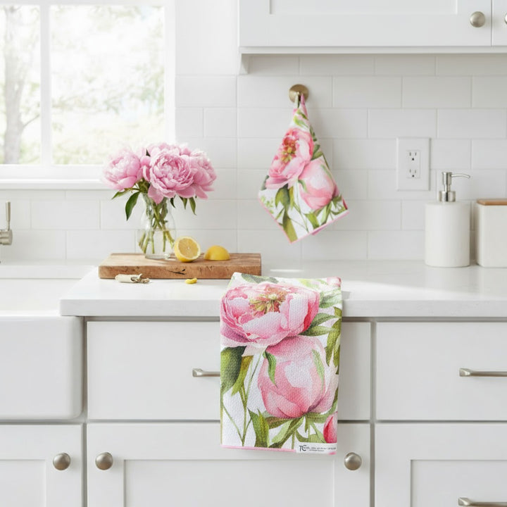 Peony Paradise | Waffle Weave Microfiber Towels Kitchen & Bath Hand Towels Reversible Hand Towel | Towel Collective | Cody, WY